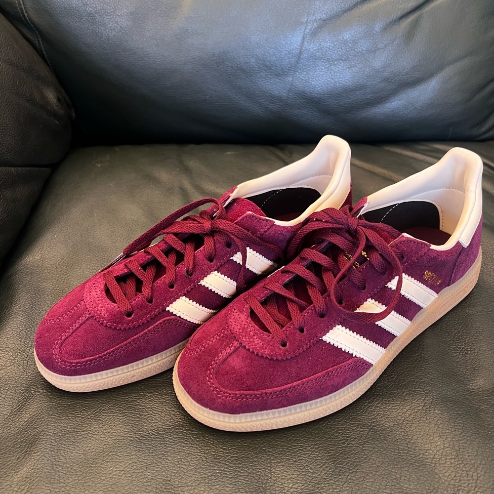 Adidas Maroon Suede Sneakers with White Stripes - Picture 2 of 6